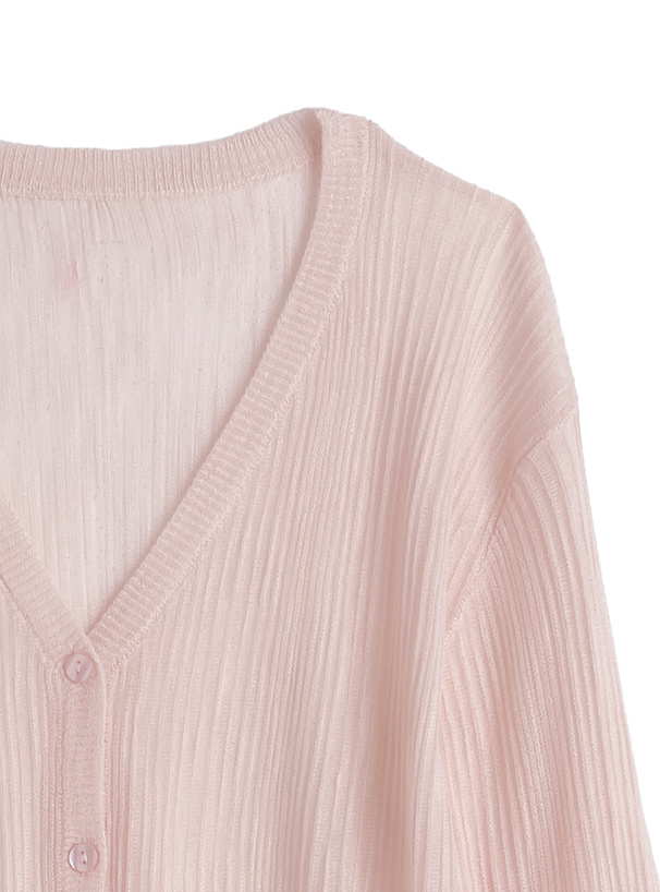 Vネックフレアスリーブシアーニットカーディガン