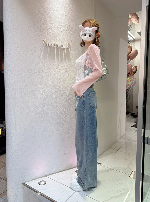 Vネックフレアスリーブシアーニットカーディガン