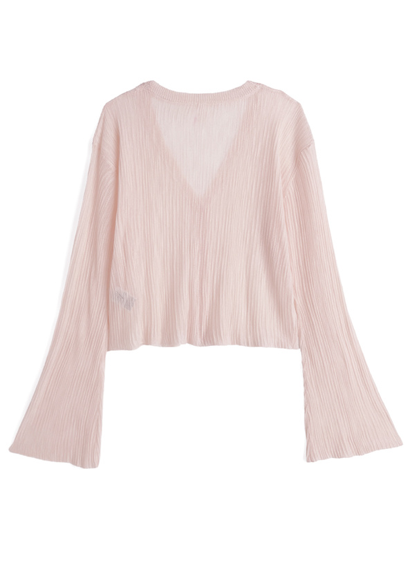 Vネックフレアスリーブシアーニットカーディガン