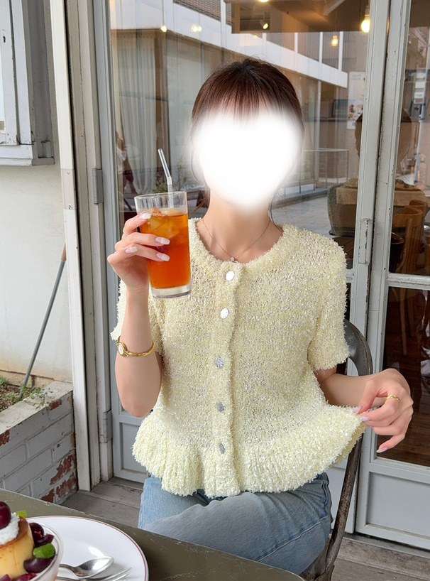 ファンシーヤーンペプラムニットカーディガン