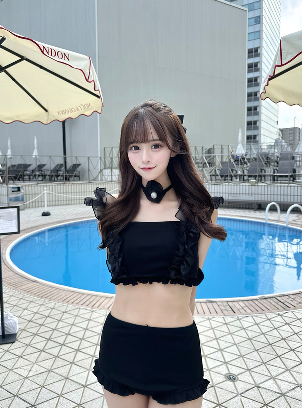 チュールフリルショルダーリボンビキニ水着