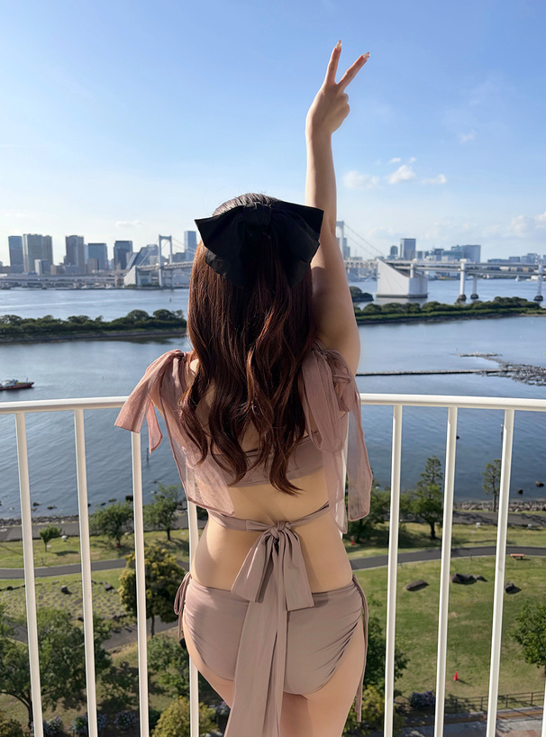 チュールリボンクロスビキニ水着