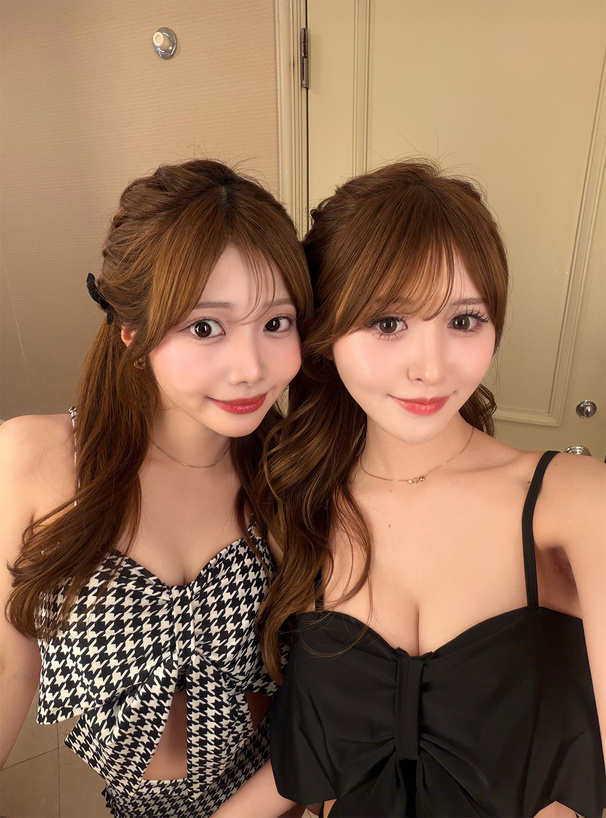 千鳥柄リボンデザインビキニ水着