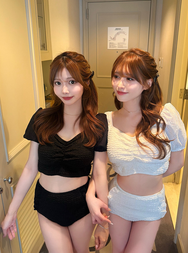 バックリボンパフスリーブハイウエストビキニ水着