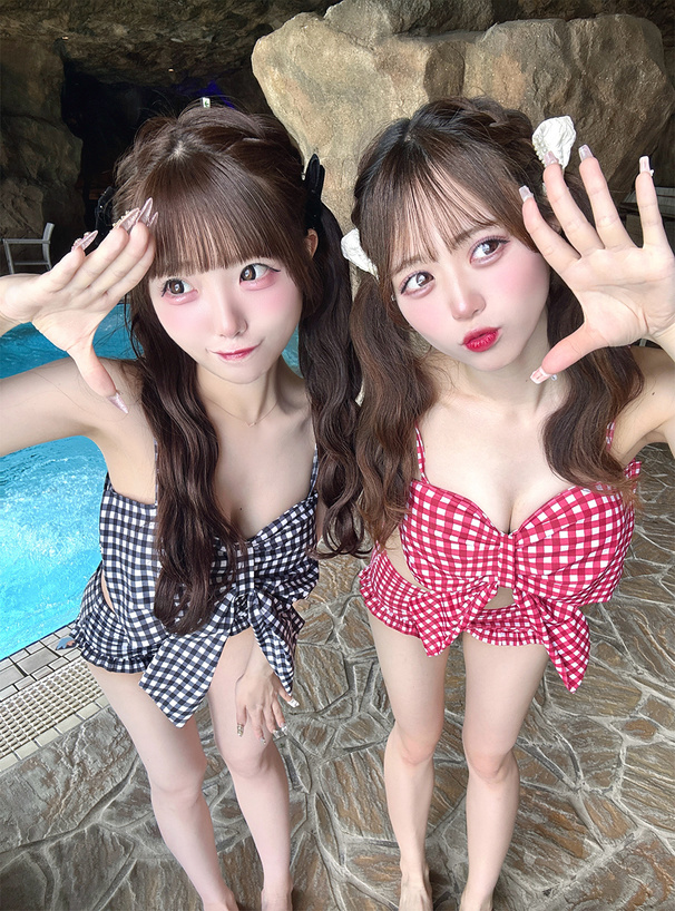 ボレロ付きギンガムチェック柄リボンデザインビキニ水着[sw954