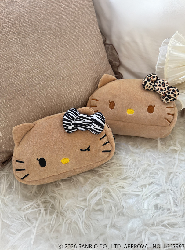 サンリオキャラクターズコラボ　レオパード柄日焼けハローキティフェイスポーチ