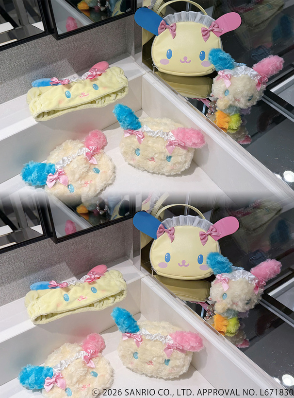 サンリオキャラクターズコラボ　くるくるファーヘッドドレスウサハナフェイスポーチ