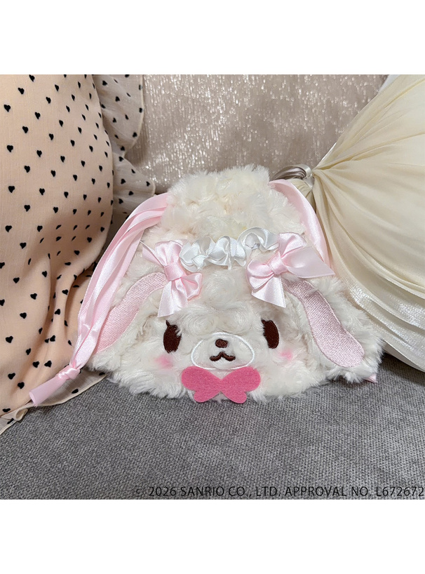 サンリオキャラクターズコラボ　くるくるファーヘッドドレスシュガーバニーズしろうさフェイス巾着