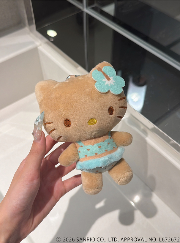 サンリオキャラクターズコラボ　ハートドット柄ハイビスカス付き日焼けハローキティマスコット