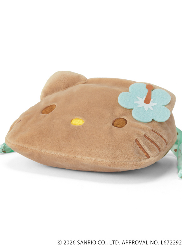 サンリオキャラクターズコラボ　ハートドット柄ハイビスカス付き日焼けハローキティフェイス巾着