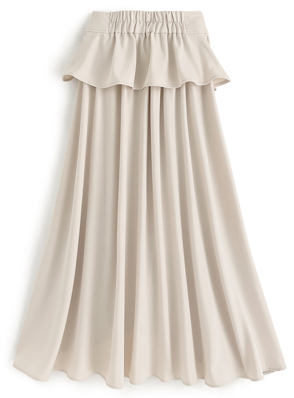 ペプラムリボンベルト付きフレアトレンチ風スカート