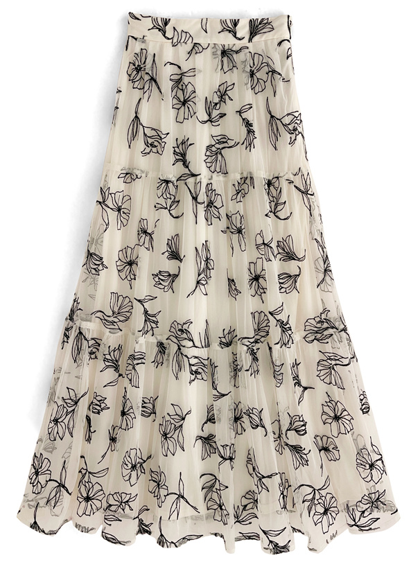 花柄刺繍チュールティアードスカート[ta038] | レディースファッション