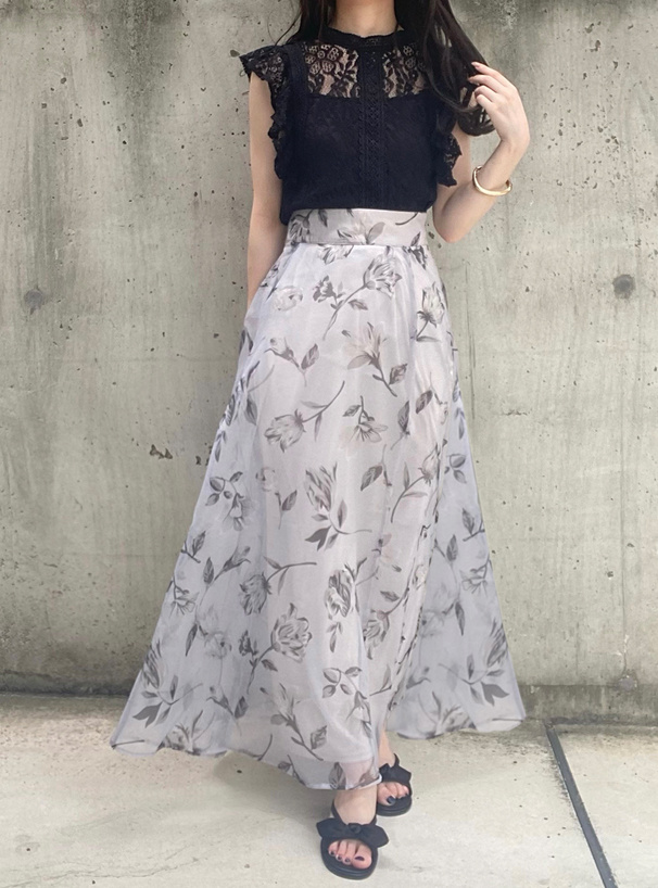 オーガンジー花柄フレアスカート[ta052] | レディースファッション通販 
