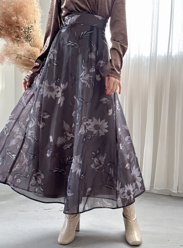 花柄オーガンジーフレアスカート[ta074] | レディースファッション通販