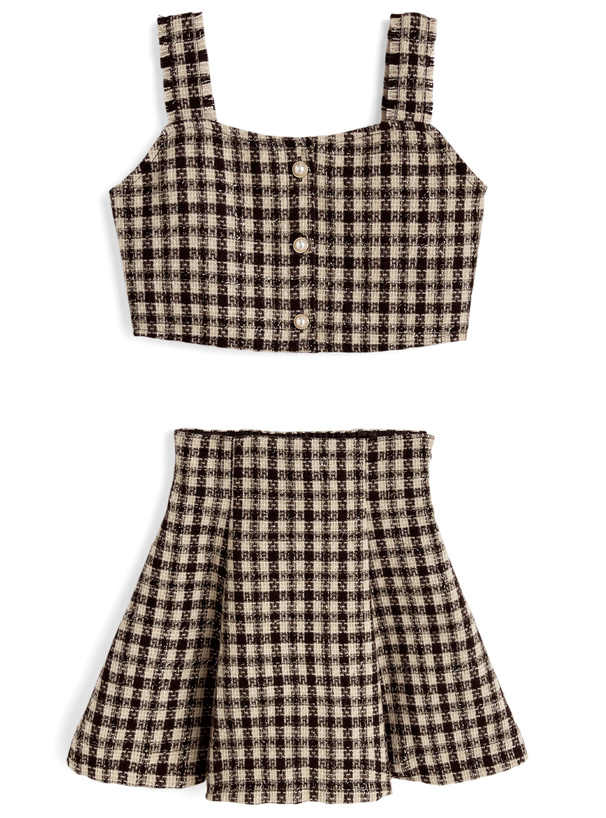 ラメツイードビスチェ×インパン裏地付きフレアミニスカートセットアップ