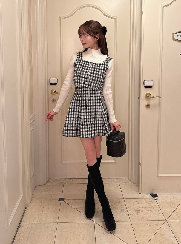 ラメツイードビスチェ×インパン裏地付きフレアミニスカートセットアップ