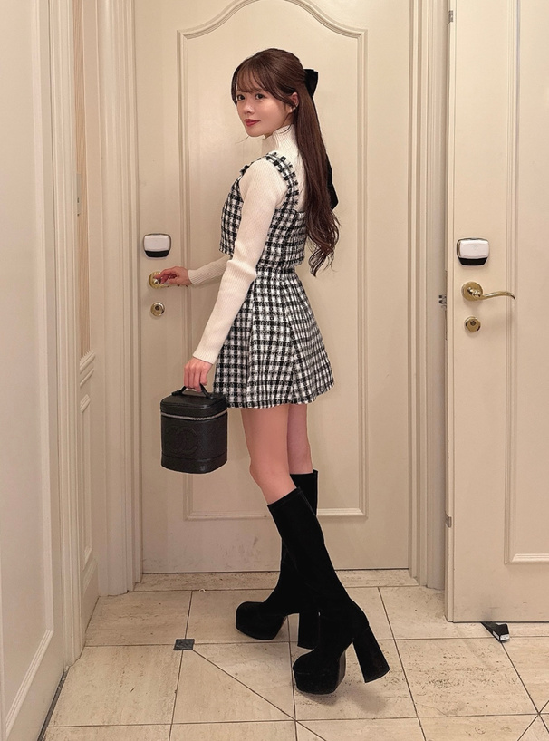 ラメツイードビスチェ×インパン裏地付きフレアミニスカートセットアップ