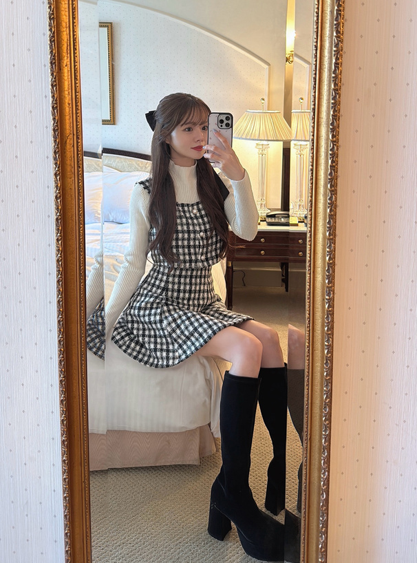 ラメツイードビスチェ×インパン裏地付きフレアミニスカートセットアップ