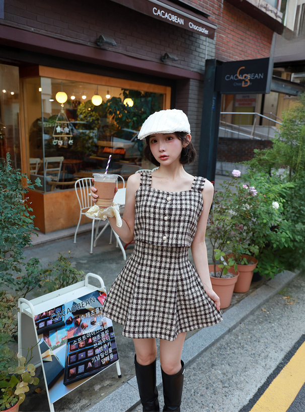 ラメツイードビスチェ×インパン裏地付きフレアミニスカートセットアップ