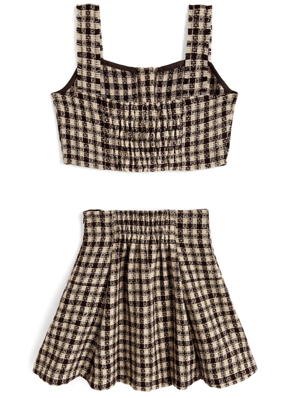 ラメツイードビスチェ×インパン裏地付きフレアミニスカートセットアップ