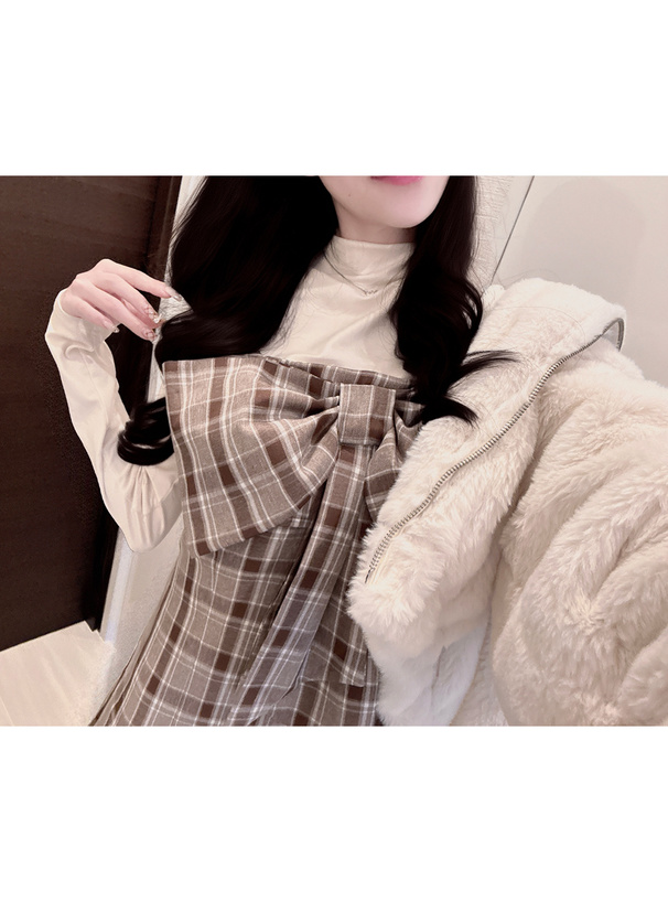 チェック柄フロントリボンロングワンピース[ta183] | レディース