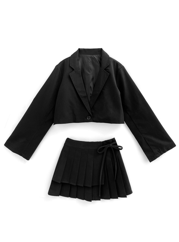 クロップド丈ジャケット×プリーツミニスカートセットアップ