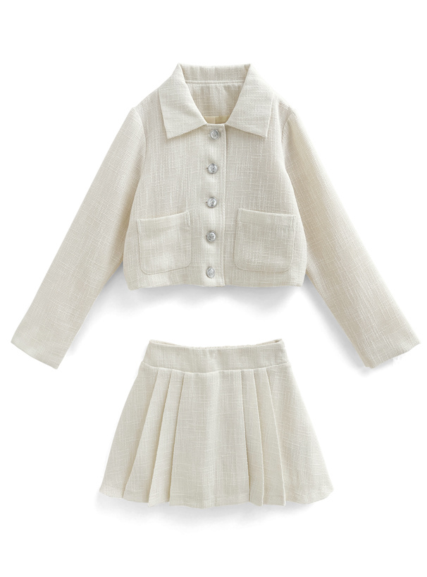 ジャケット×プリーツミニスカートツイードセットアップ
