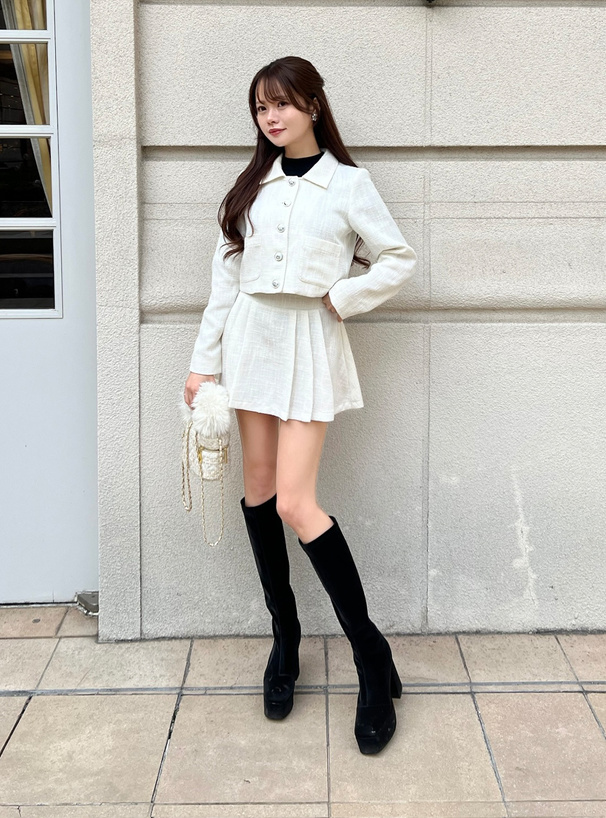 ジャケット×プリーツミニスカートツイードセットアップ[ta203