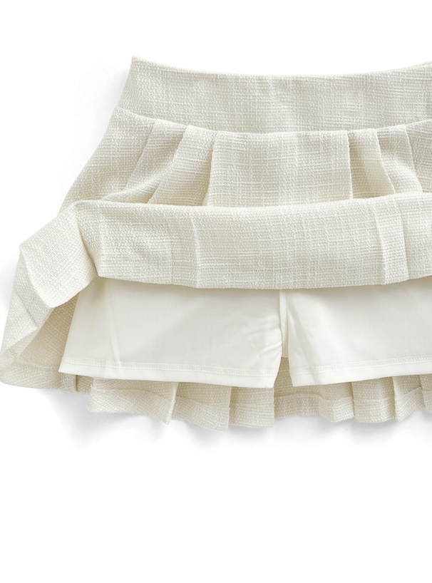 ジャケット×プリーツミニスカートツイードセットアップ