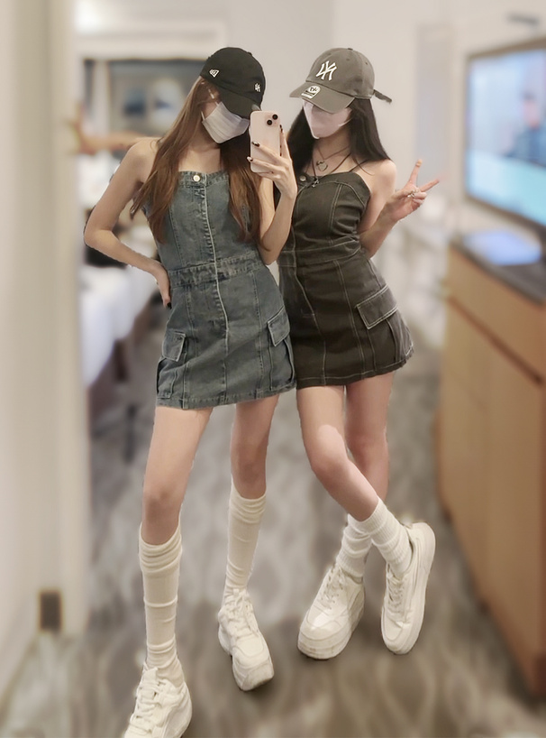 ケミカル加工デニムカーゴジャンパースカート