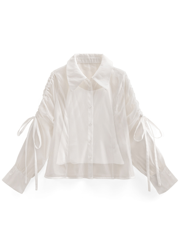 インナー付きドロストリボンシアーシャツ