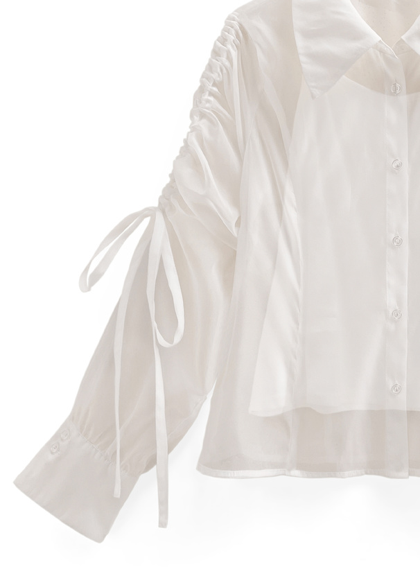 インナー付きドロストリボンシアーシャツ