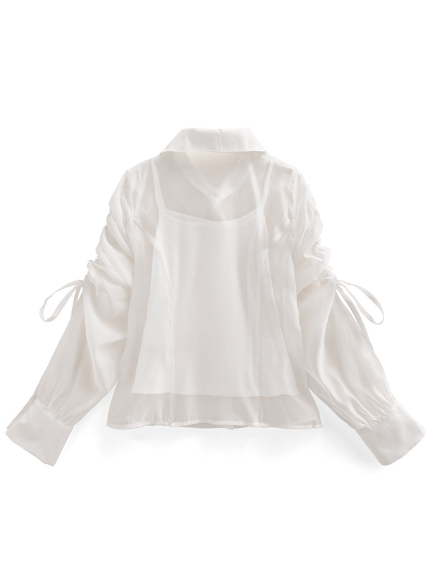 インナー付きドロストリボンシアーシャツ