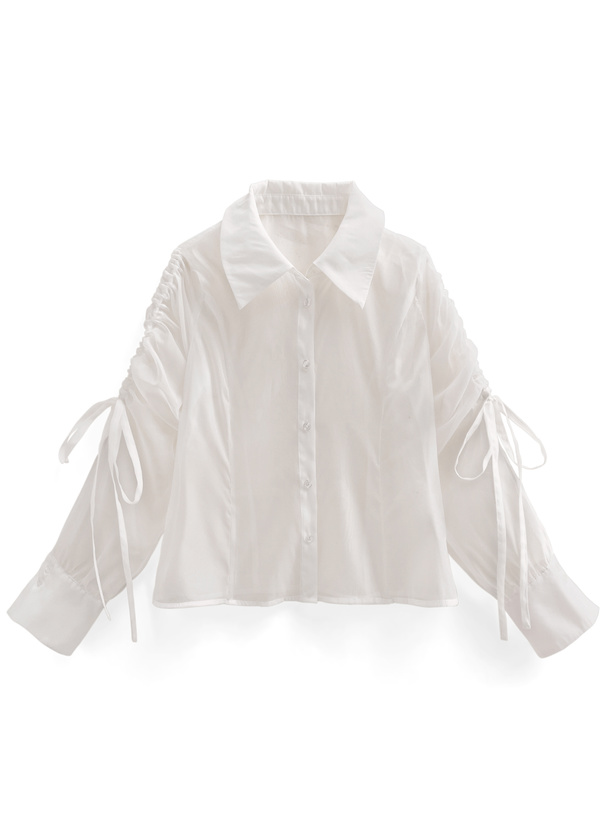 インナー付きドロストリボンシアーシャツ