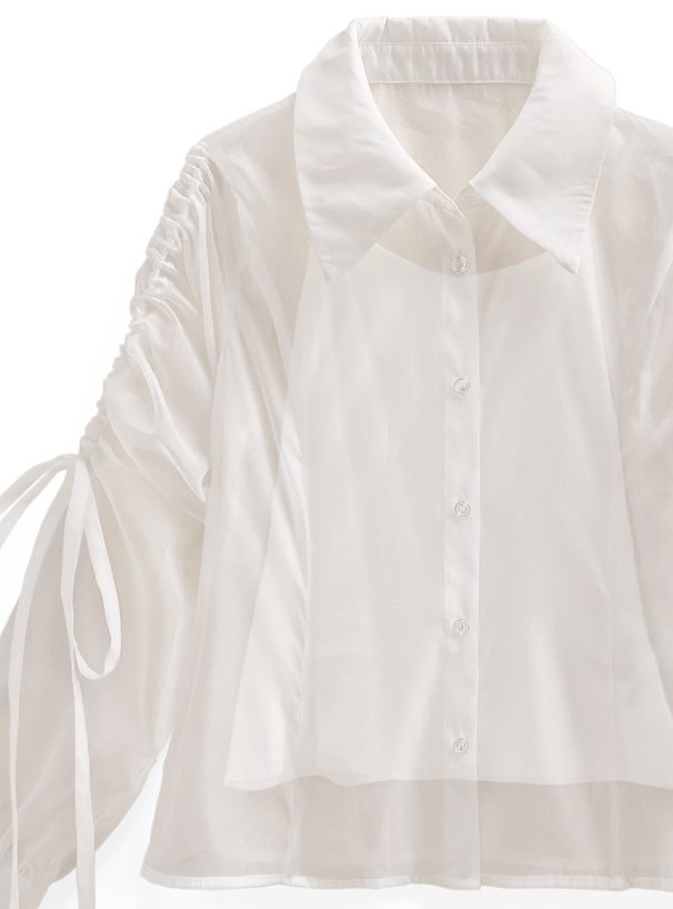 インナー付きドロストリボンシアーシャツ