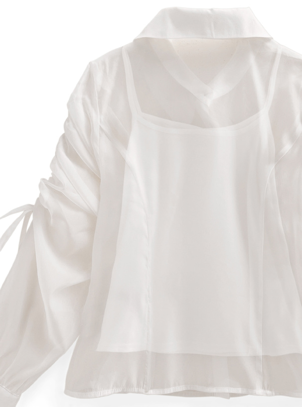 インナー付きドロストリボンシアーシャツ