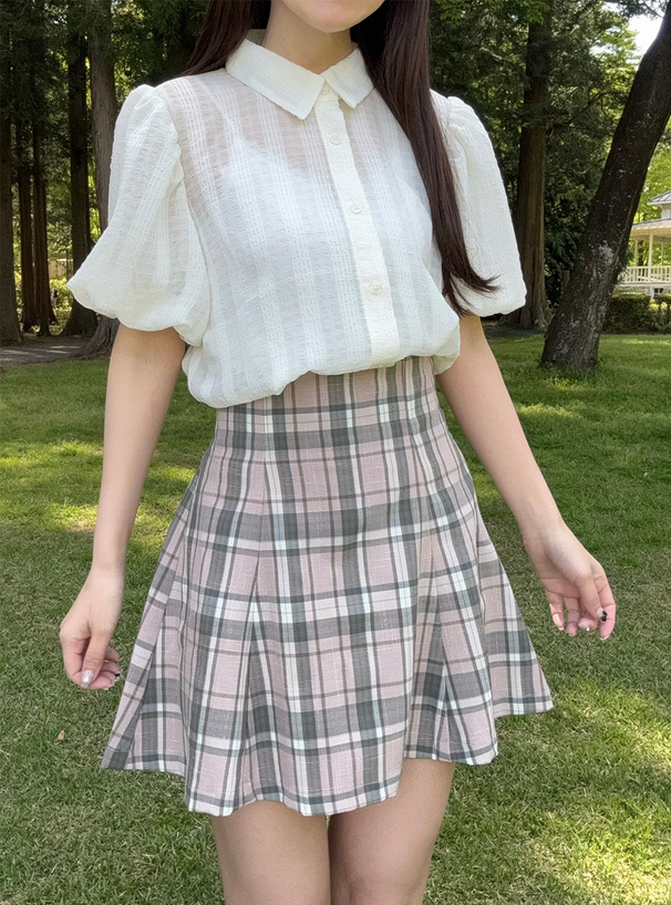 チェック柄ハイウエストフレアミニスカート