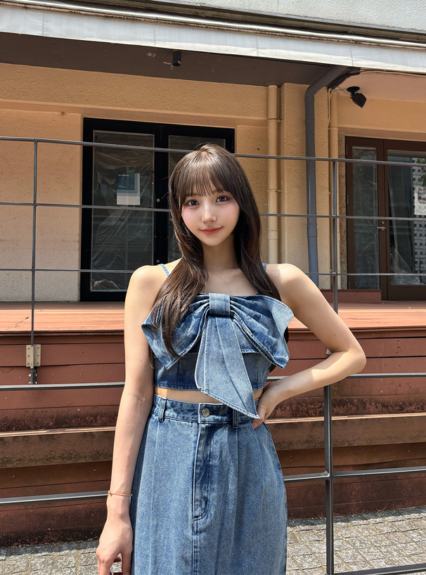 デニムリボンビスチェ×デニムスカートセットアップ