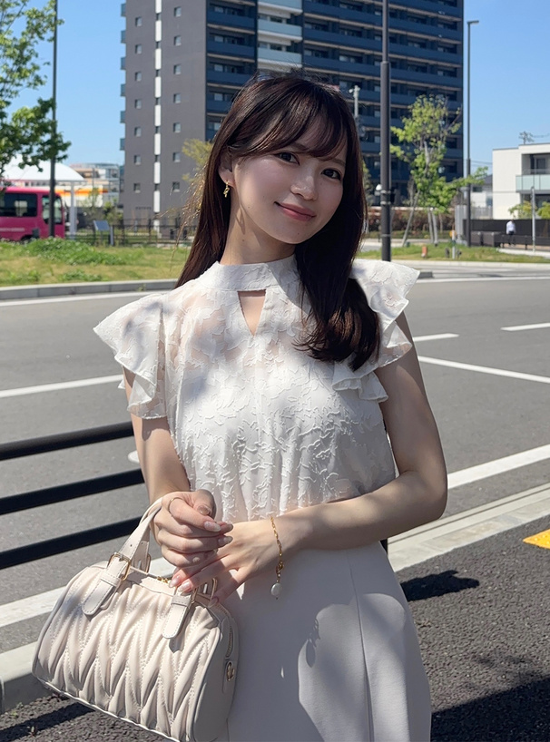 前後2Wayリボンタイジャガードブラウス