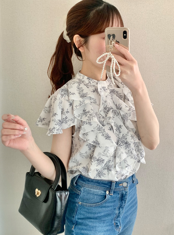 tシャツ ラッフルフリルトップス 花柄 レディース 夏服 レディース ラッフル フリル 花柄 ブラウス 清楚 夏 春服