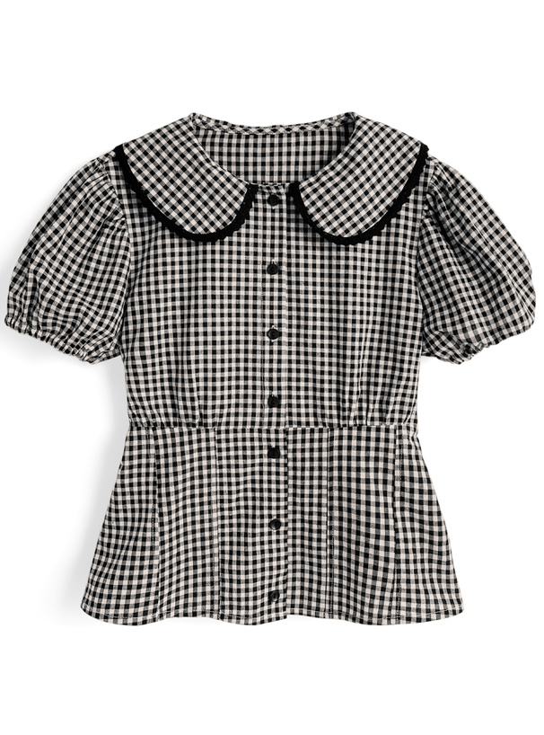 ギンガムチェックレースブラウス
