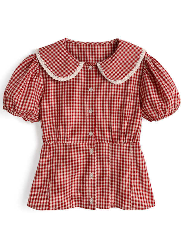 ギンガムチェックレースブラウス