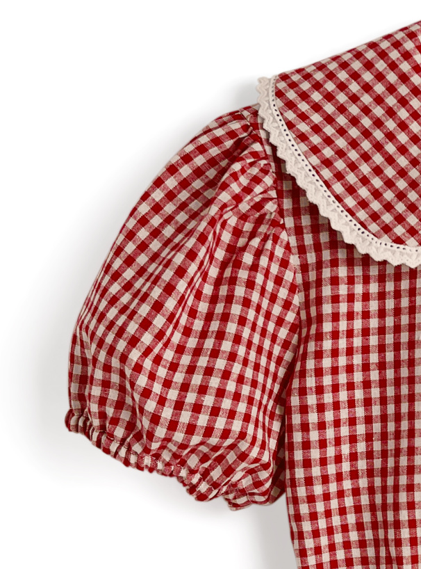 ギンガムチェックレースブラウス