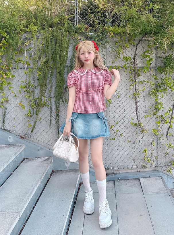 【カタログ掲載✨】　エムズグレイシー ギンガムチェック リボンタイ 花柄ブラウス ギンガムチェックxお花柄ブラウス | msgracy