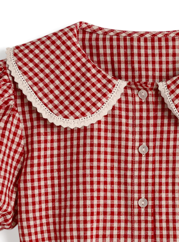 ギンガムチェックレースブラウス