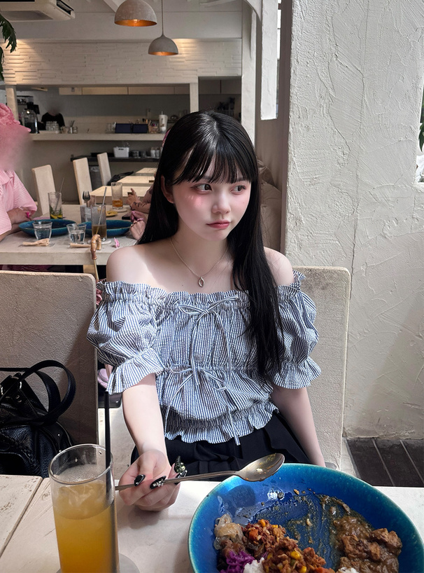 2Wayストライプ柄オフショルダーブラウス