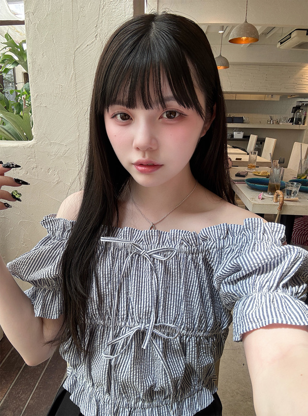 2Wayストライプ柄オフショルダーブラウス