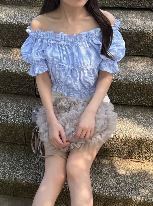 2Wayストライプ柄オフショルダーブラウス