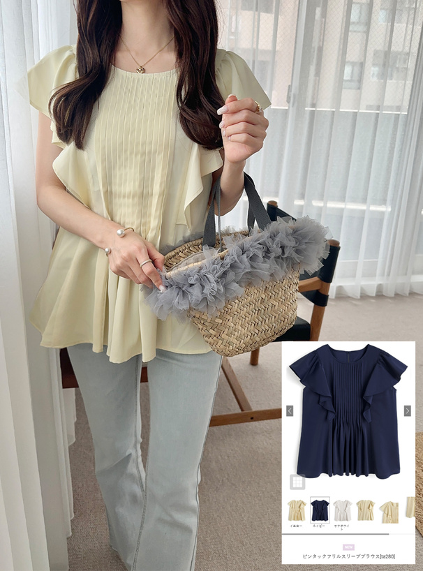 ガルーダドビーフリルネックピンタックブラウス High Density Twill セーラーピンタック