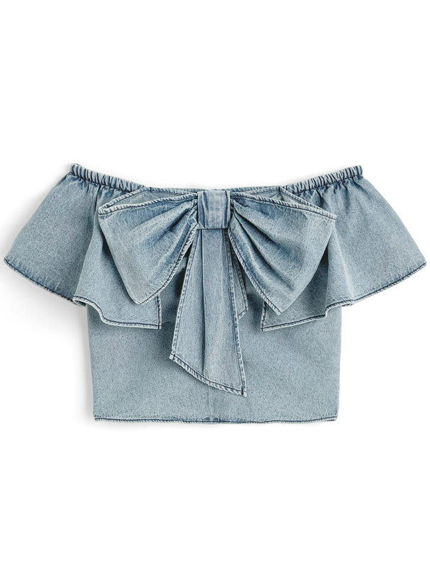 ビッグリボンデニムオフショルダートップス
